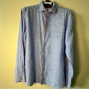 Umberto Carro Light Blue Casual Button Down Shirt with Textured Fabric, linen